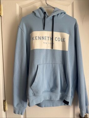 Kenneth Cole Light Blue Hoodie with White Logo Panel
